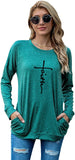 Christian Shirt for Women Long Sleeve Faith Cross Shirt Tops