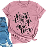 FZLYE Womens The Best Things in Life aren't Things Shirts Short Sleeve Loose Casual Tshirts Junior Teen Girls Graphic Tees (Small,1Red)