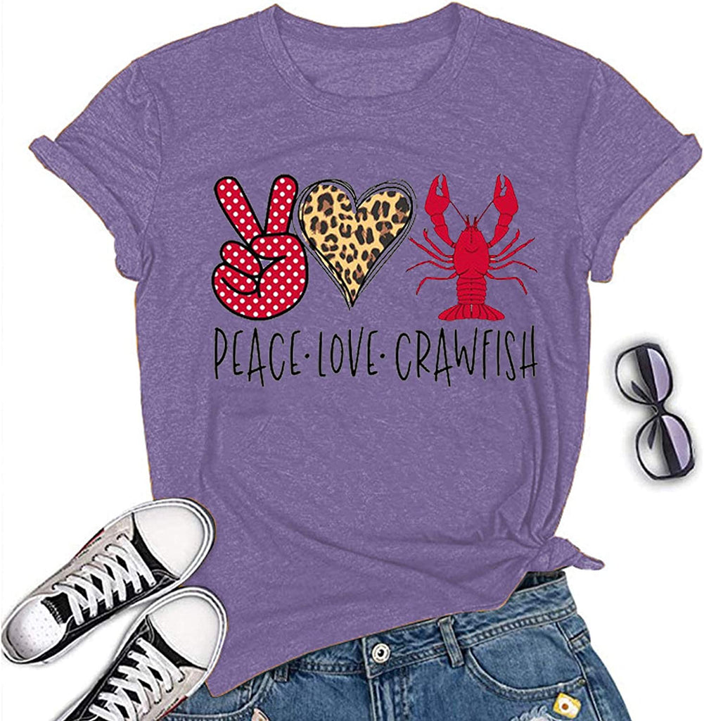 Women Peace Love Crawfish T-Shirt Crawfish Graphic Shirt