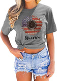 Women Sunflower American Flag T-Shirt Sunflower Graphic Shirt
