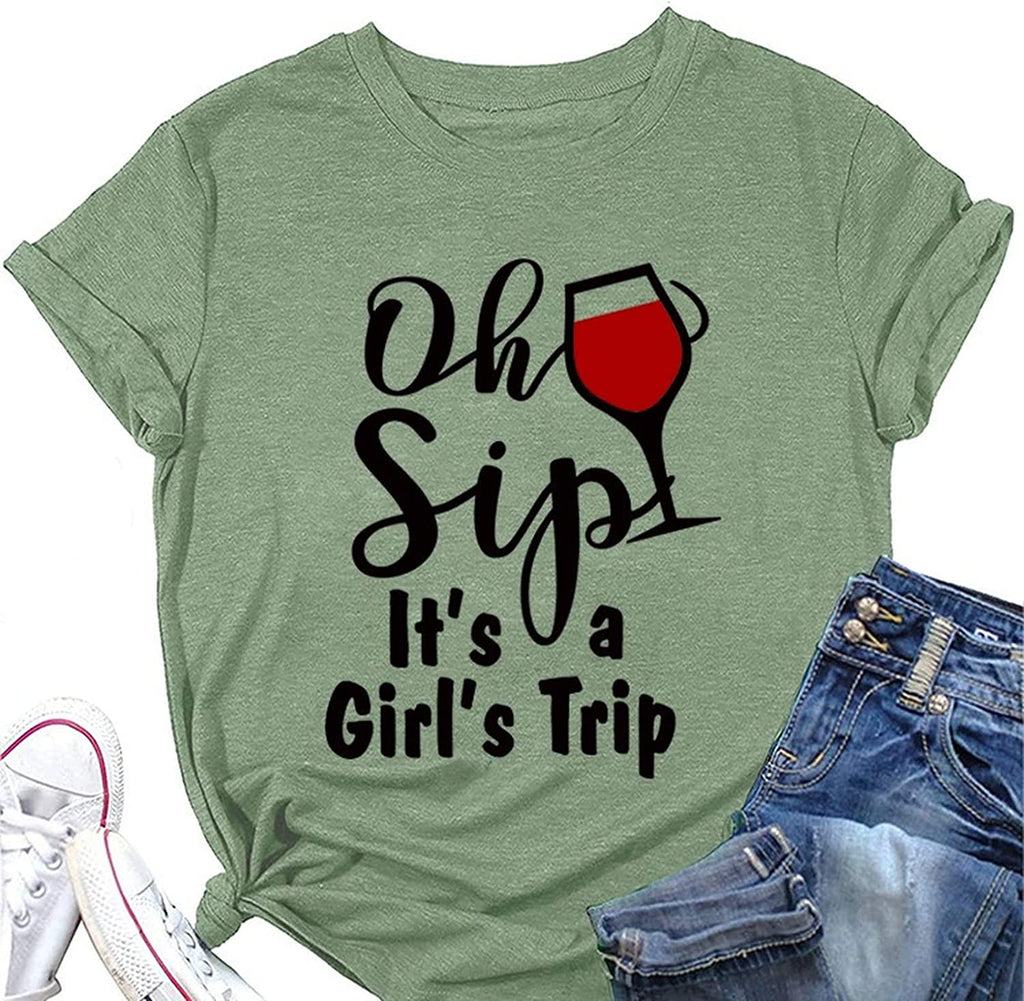 Girls Trip Shirt Women Oh Sip It's A Girl's Trip Graphic Tees
