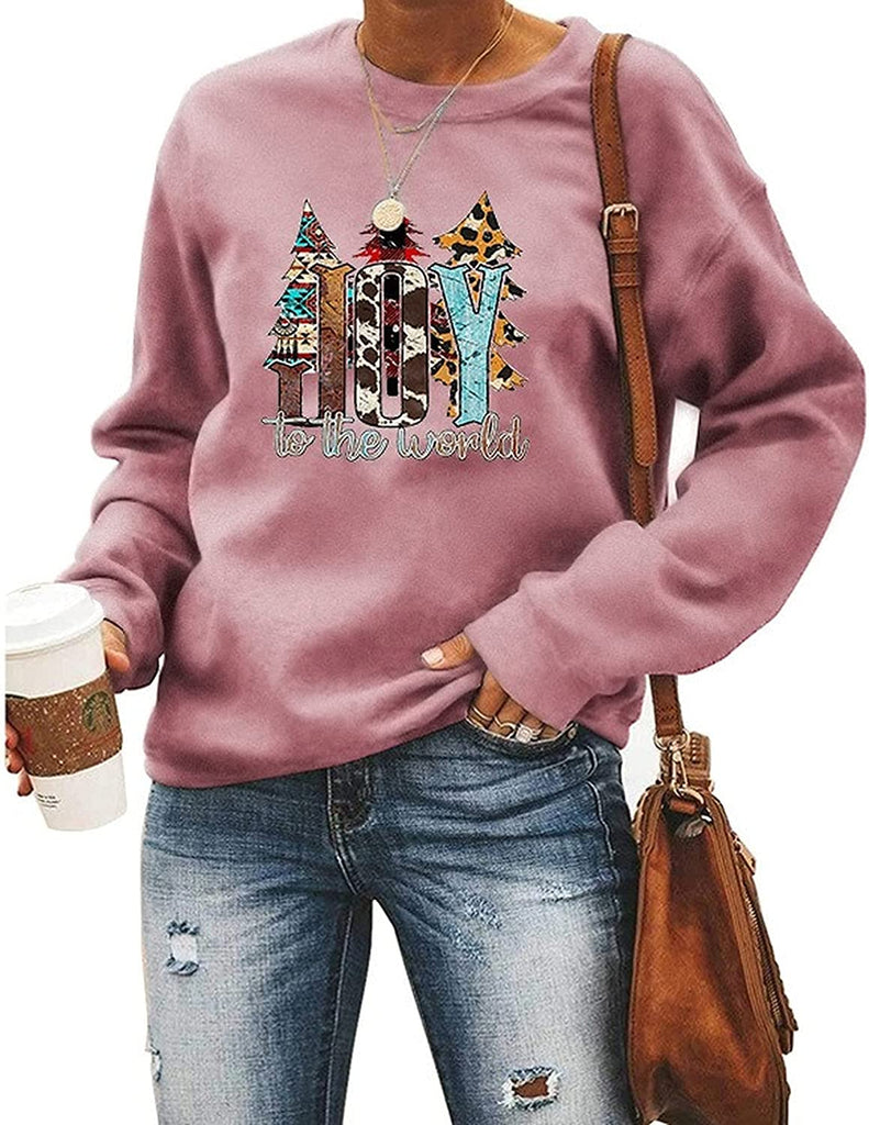 Women Joy To The World Graphic Sweatshirt Buffalo Plaid Christmas Shirt
