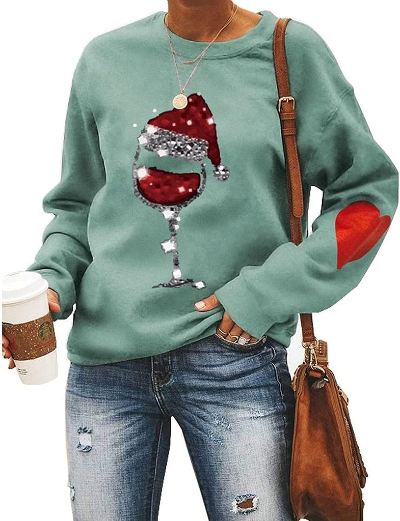 Women Christmas Wine Shirt Santa Wine Glass Sweatshirt