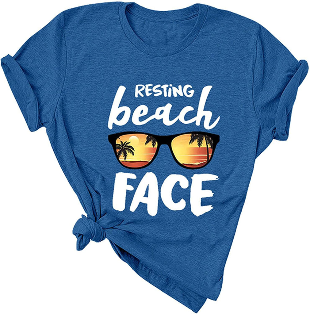 Women Resting Beach Face T-Shirt Women Beach Graphic Shirt Summer Beach Shirt