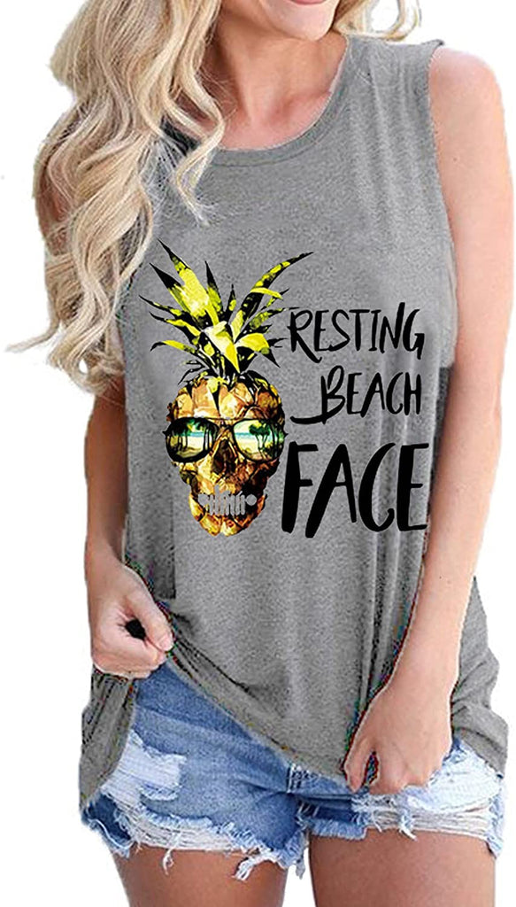 Women Resting Beach Face Shirt Women Pineapple Tank Tops