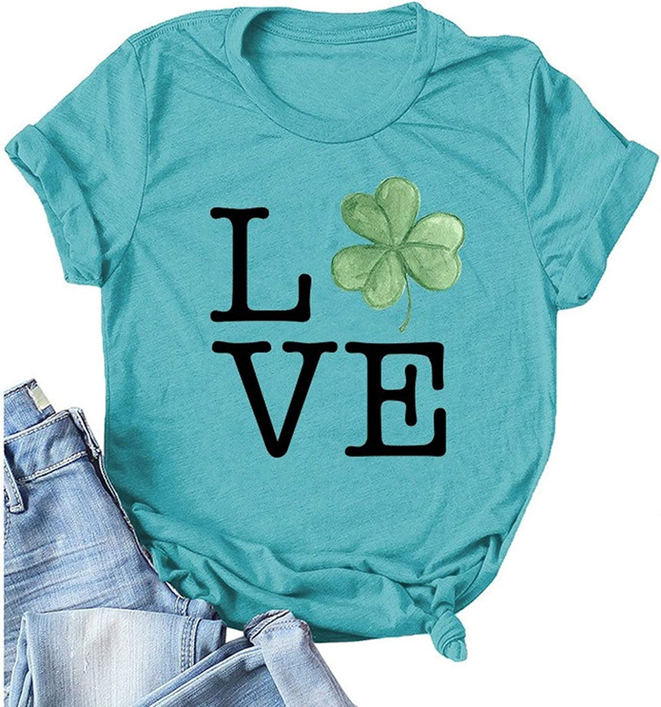 Women Clover T-Shirt Lucky Love Shirt St. Patrick's Day Shirt