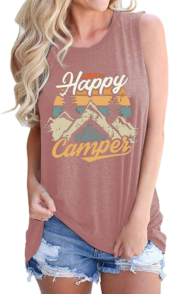 Happy Camper Shirt for Women Happy Camper Graphic Tank Top