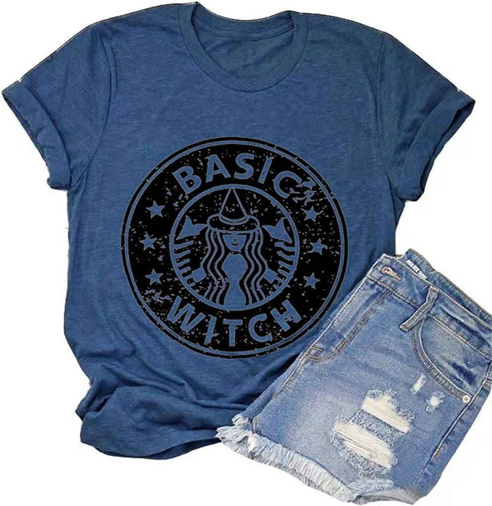Women Basic Witch T-Shirt Funny Coffee Graphic T-Shirt for Women