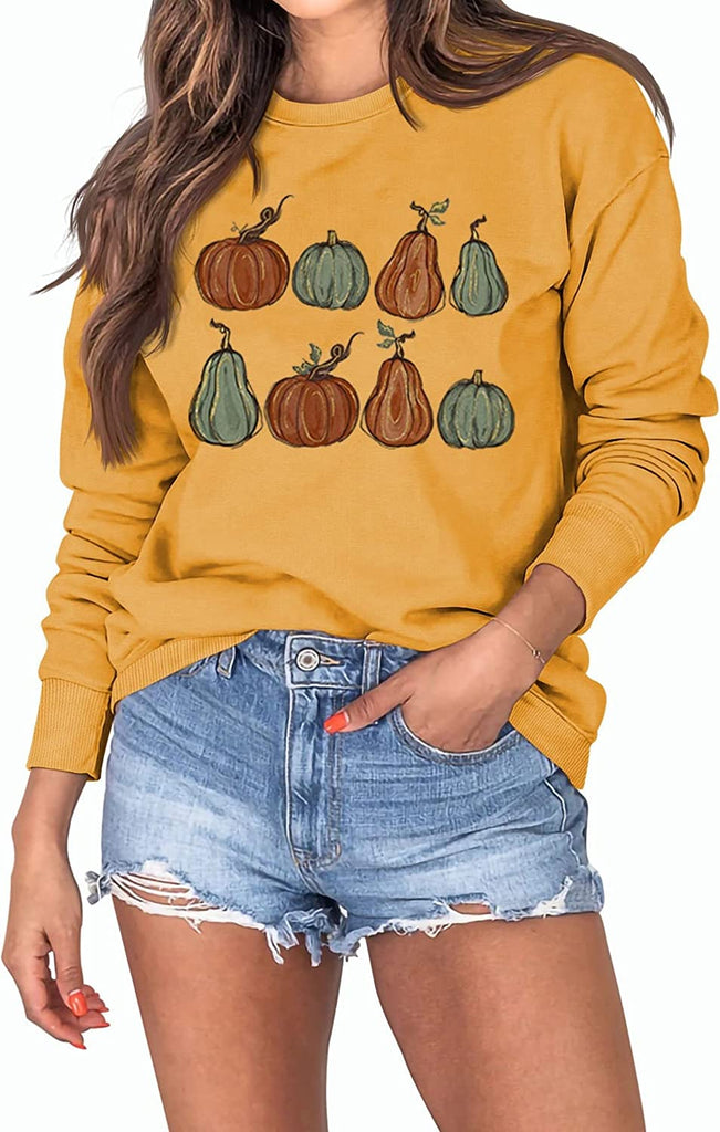 Women Halloween Crewneck Sweatshirt Long Sleeve Pumpkin Shirt