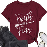 Women Faith Over Fear Shirt Religious Inspirational Christian T-Shirt