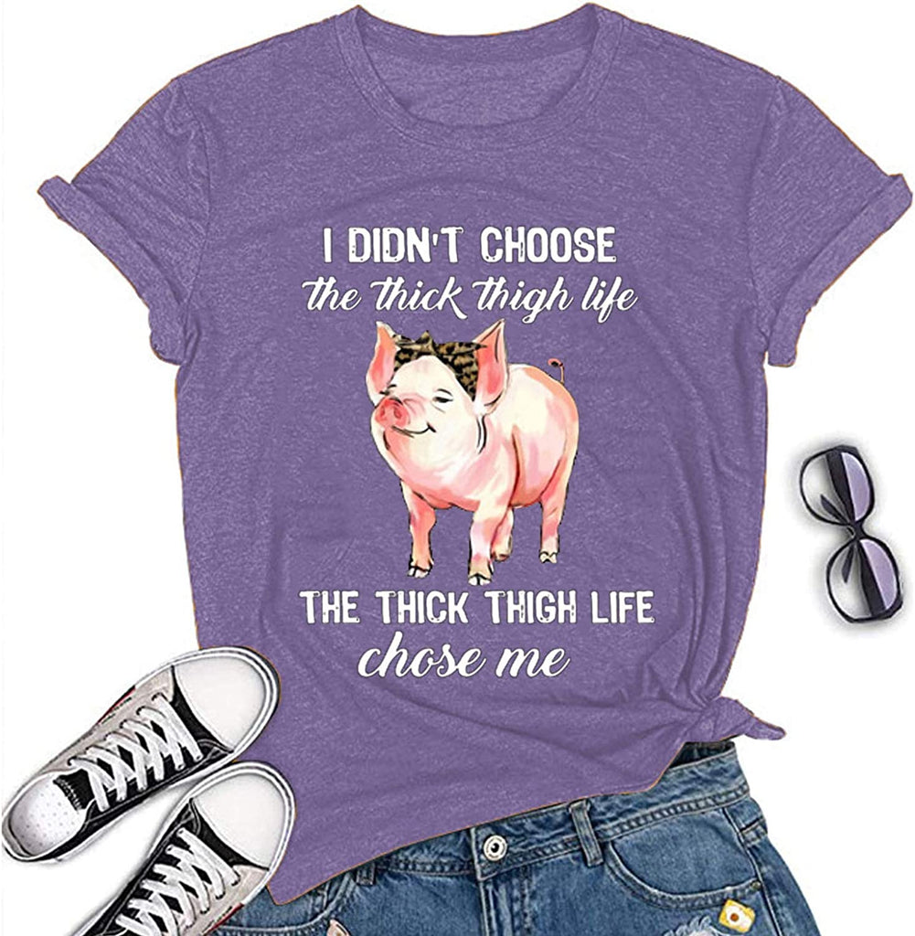 Women I Didn't Choose The Thick Thigh Life Funny T-Shirt Pink Pigs with Bandana Cute Shirt