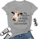 Women My Smart Mouth Gets me in Trouble Funny Heifer T-Shirt Cow Graphic Shirt