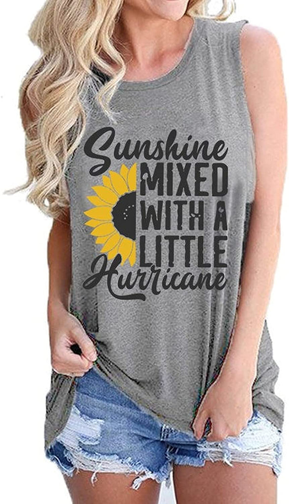 Sunshine Mixed with A Little Hurricane Women Graphic T-Shirt Sunflower Shirt