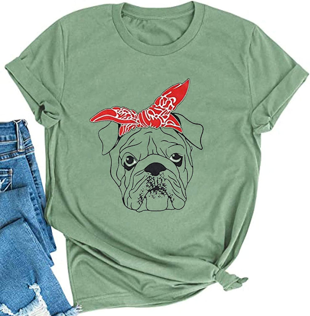 Women Bulldog with Bandana T-Shirt Cute Dog Graphic Shirt