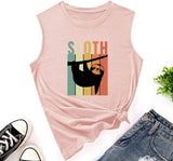 Women Vintage Retro Sloth Tank Trendy Sloth Graphic Tee Shirt