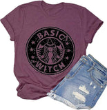 Women Basic Witch T-Shirt Funny Coffee Graphic T-Shirt for Women