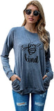 Bee Kind Shirt Gift Women Long Sleeve Bees Blouse with Pockets