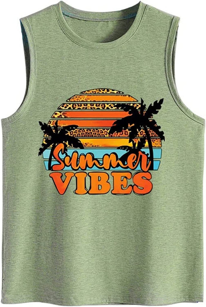 Summer Vibes Tank Tops Women Positive Life Holiday Quote Summer Vacation Cute Beach Shirt