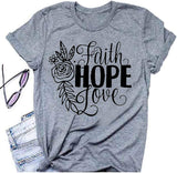 Women Faith Hope Love Flower T-Shirt