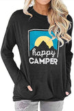 Happy Camper Blouse Women Funny Graphic Hiking Shirt