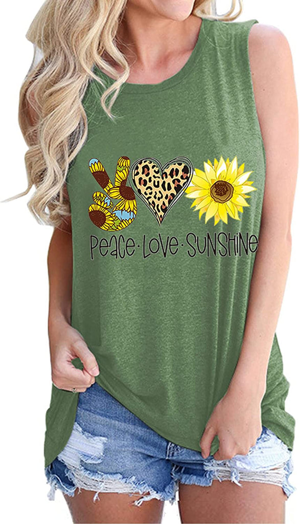 Women Peace Love Sunflowers Tank Tops Sunshine Shirt