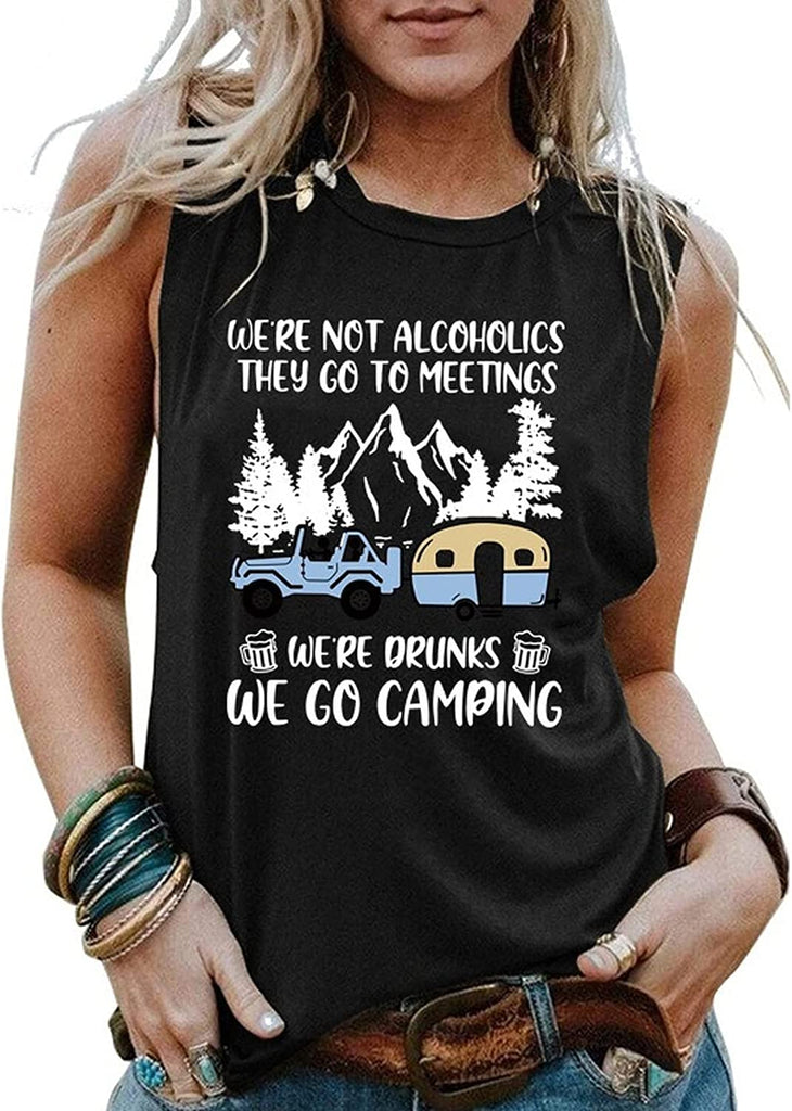 Funny Camper Tank Tops Women We're Not Alcoholics They Go to Meetings Shirt