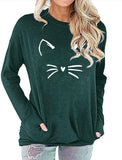 Women Cat Blouse with Pockets Meow Shirt