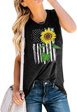 Women Sunflower American Flag Tank Tops Sunflower Graphic Shirt