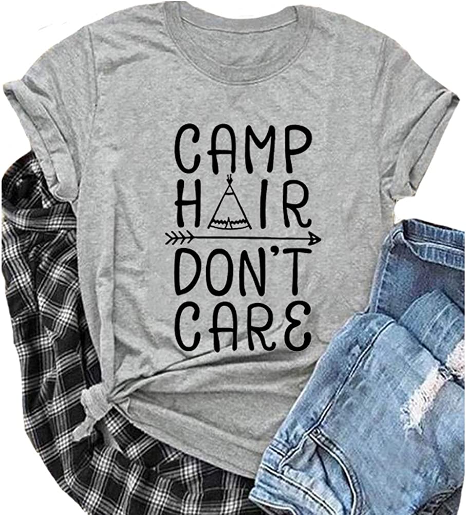 Women Camp Hair Don't Care T-Shirt Camping Shirt