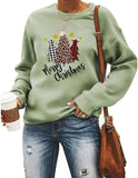 Women Buffalo Plaid Christmas Sweatshirt Merry Christmas Tree Clothing