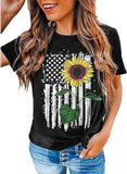 Women American Flag Sunflower T-Shirt Sunflower Graphic Tee Shirt