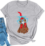 Women Chicken with Glasses Bandana Tee Shirt Cute Chicken T-Shirt