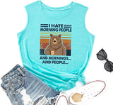 I Hate Morning People and Mornings and People Shirt Funny Vintage Camping Bear T-Shirt Gift for Women