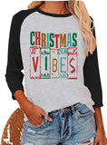 Christmas Vibes Blouse Women 3/4 Sleeve Graphic Blouse