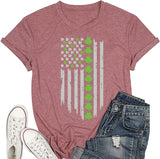 Women St Patricks Day USA Flag Shamrock Clover Tee Shirt
