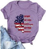 Women Home of The Free Because of The Brave T-Shirt American Flag Sunflower Shirt