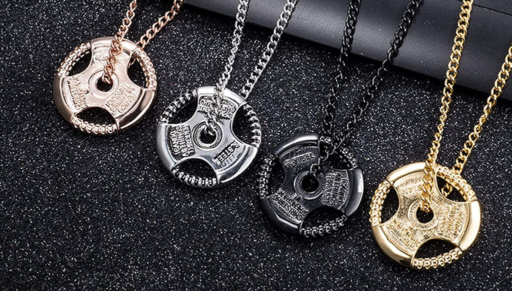 Men's Fitness Jewelry Dumbbell Charm Sport Barbell Pendant Biker Box Chain Necklace Stainless Steel Necklace