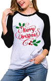 Women Merry Christmas Shirt 3/4 Sleeve Graphic Blouse