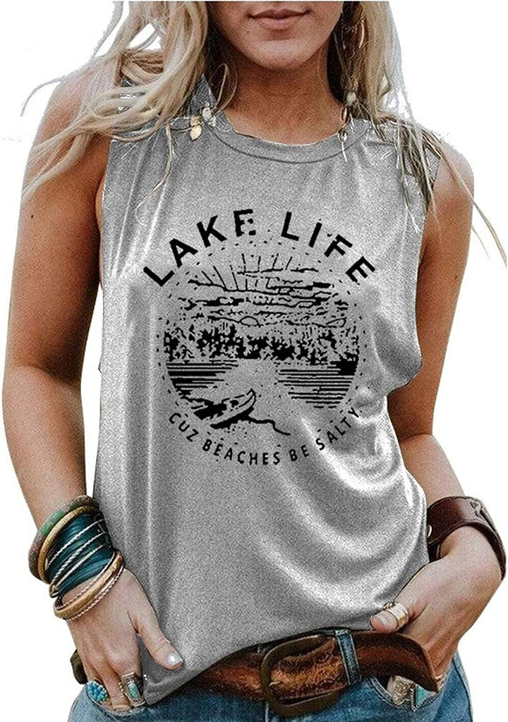 Women Lake Life Cuz Beaches Be Salty Funny T-Shirt Lake Life Graphic Shirt