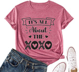 Valentines Day Shirts Women It's All About The Love Heart Tee Tops