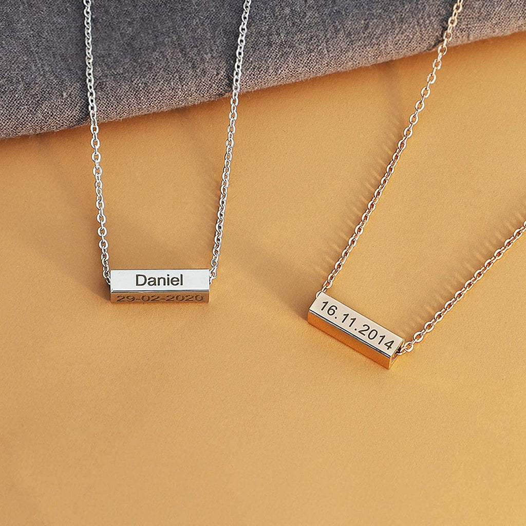 Girls Personalized Name Bar Necklaces Stainless Steel Square Tube Necklace Pendant 4 Sides Customize Letters for Women Girlfriend Mom