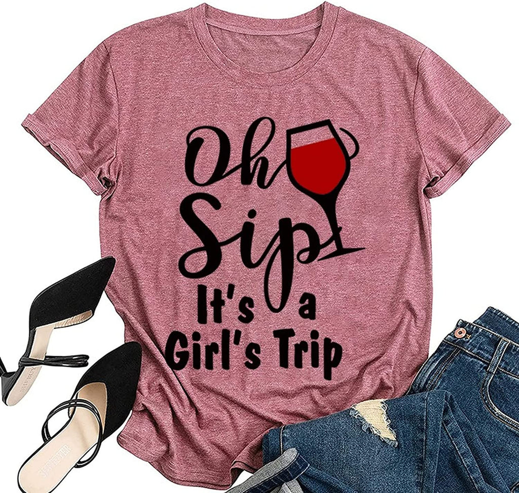 Girls Trip Shirt Women Oh Sip It's A Girl's Trip Graphic Tees