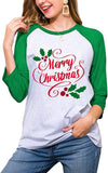 Women Merry Christmas Shirt 3/4 Sleeve Graphic Blouse