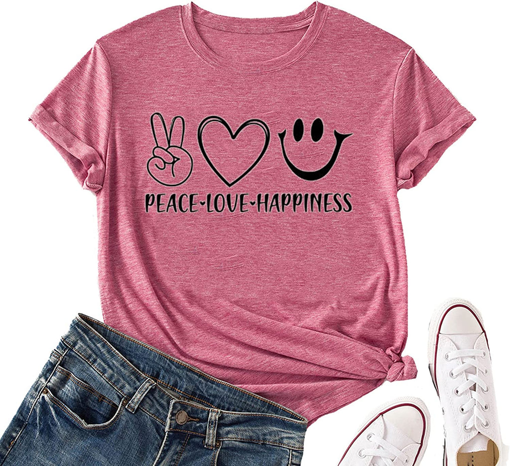 Women Peace Love Happiness T-Shirt Happiness T-Shirt Women Graphic Shirt