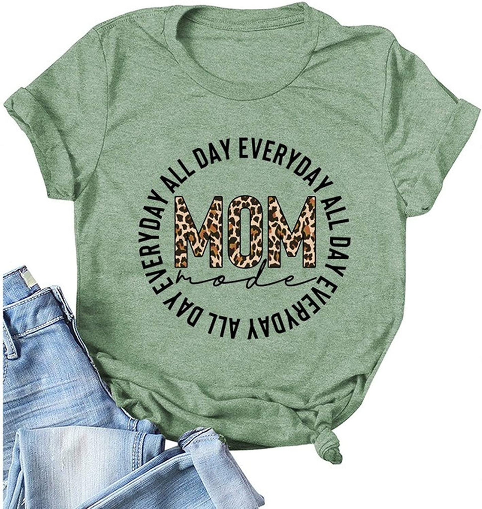 Women Mom Mode All Day Everyday T-Shirt Leopard Mom Shirt