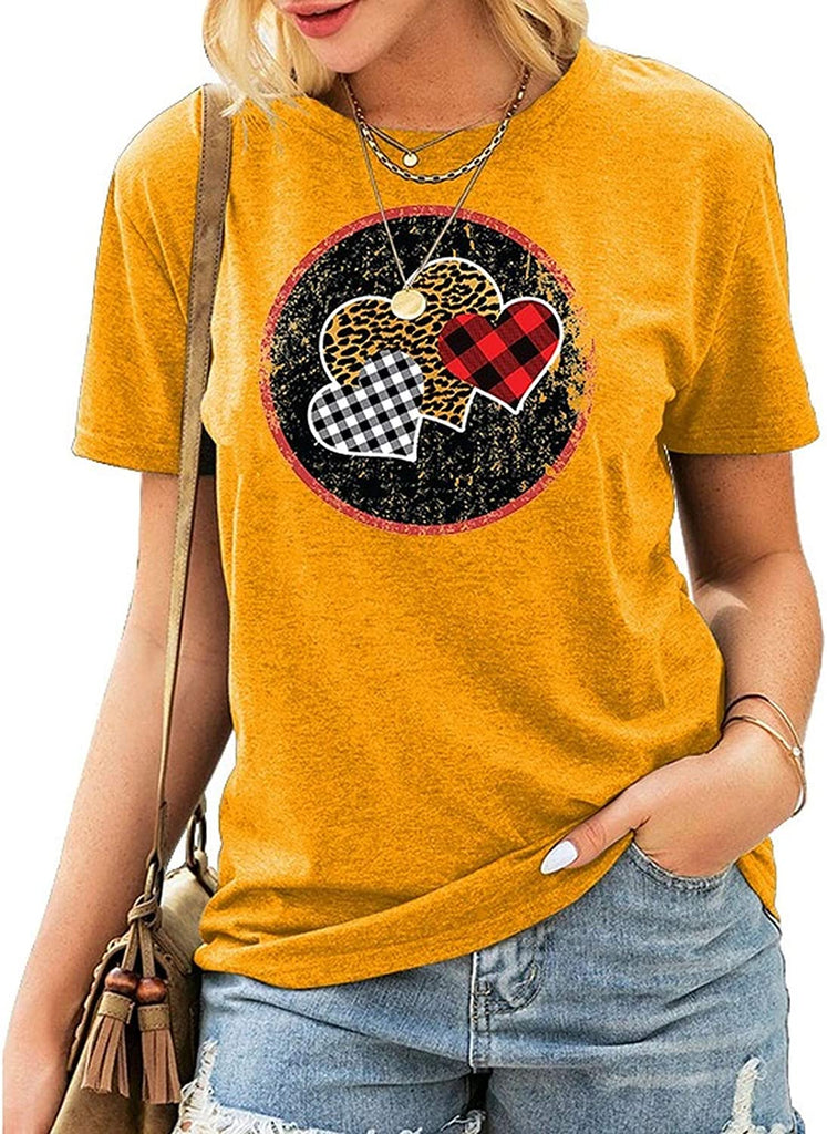 Women Buffalo Plaid & Leopard Heart T-Shirt Valentine Shirt