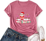 Women Merry Christmas Shirt Santa Flamingo T-Shirt