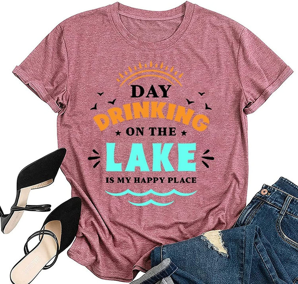 Women Day Drinking Shirt Day Drinking On The Lake is My Happy Place Tees