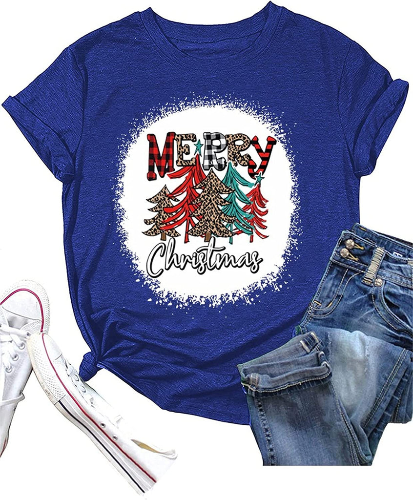 Merry Christmas T-Shirt Women Christmas Tree Gift Shirt