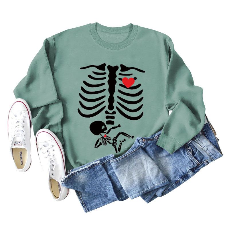 Skeleton Love Printing Fashion Foundation Autumn and Winter Long Sleeve Women's Sweater